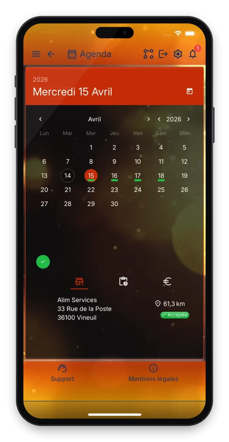 Capture de l'application Alim Services sur smartphone
