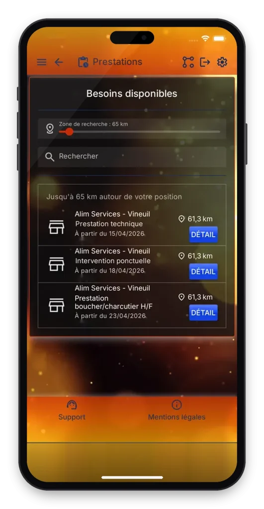 Capture de l'application Alim Services sur smartphone