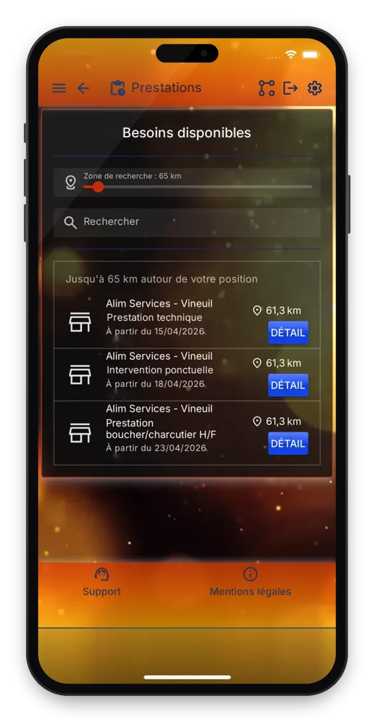 Capture de l'application Alim Services sur smartphone