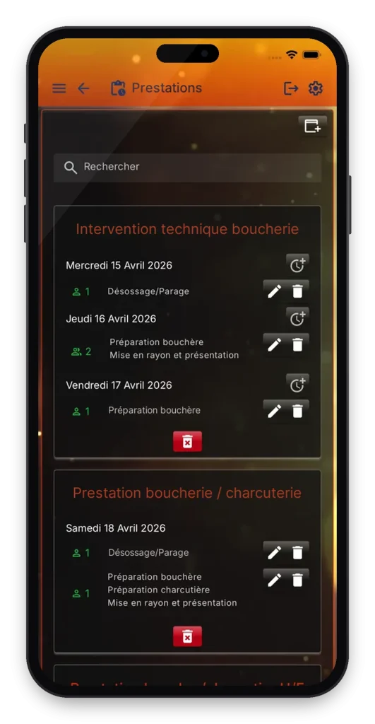 Capture de l'application Alim Services sur smartphone