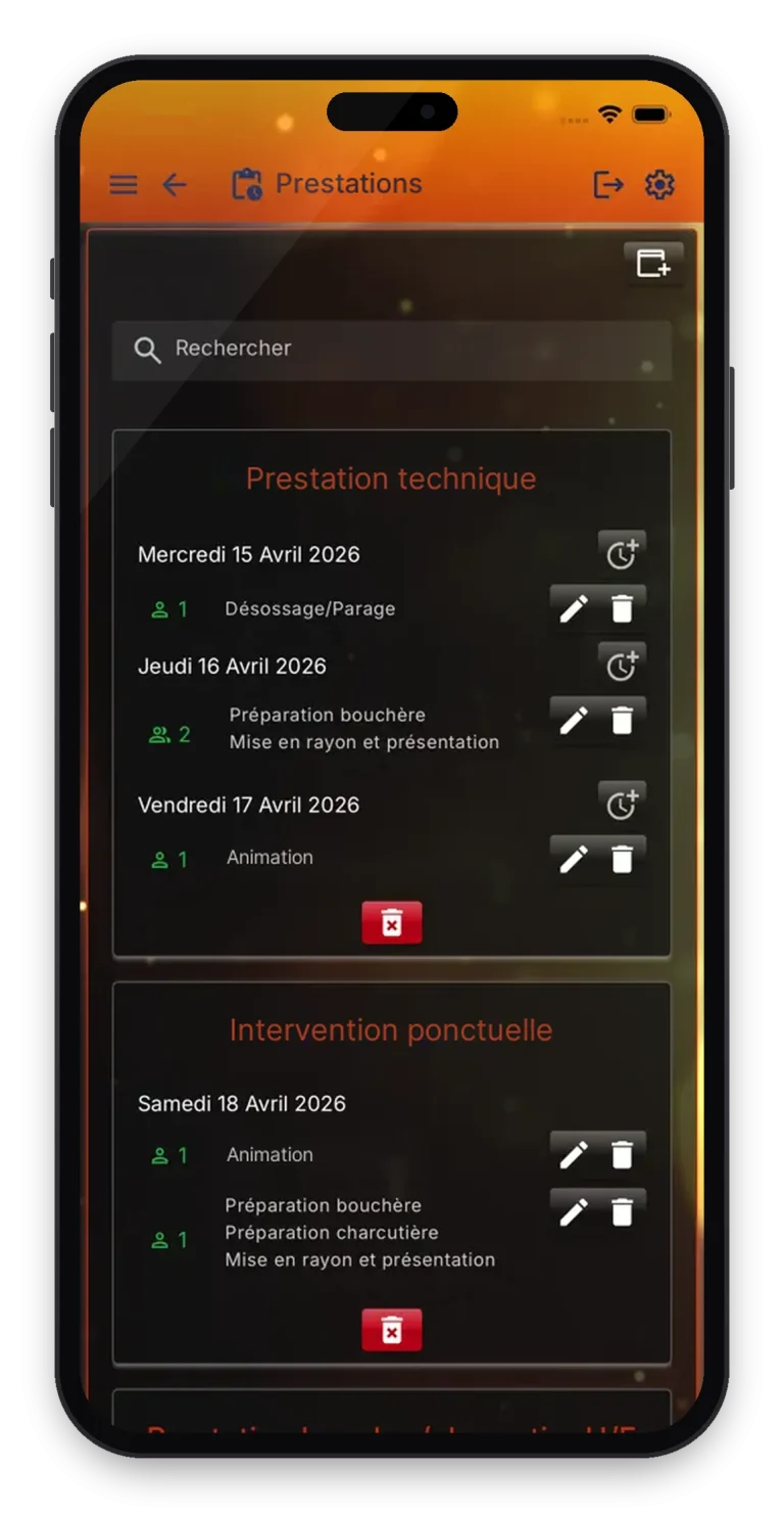Capture de l'application Alim Services sur smartphone